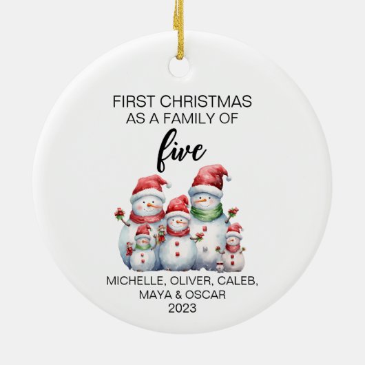 初めてのクリスマス雪だるまファミリー・オブ・ファイブ セラミックオーナメント (裏面)