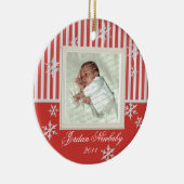 初めてのクリスマス雪片レッド セラミックオーナメント (右)