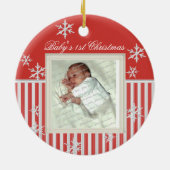 初めてのクリスマス雪片レッド セラミックオーナメント (裏面)