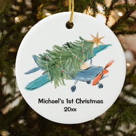 初めてのクリスマス飛行機ツリーツアーパーソナライズド セラミックオーナメント