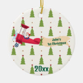 初めてのクリスマス飛行機&サンタツリーズボーイカスタムー セラミックオーナメント (正面)