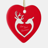 初めてのクリスマス鹿パーソナライズされた夫婦 セラミックオーナメント (右)