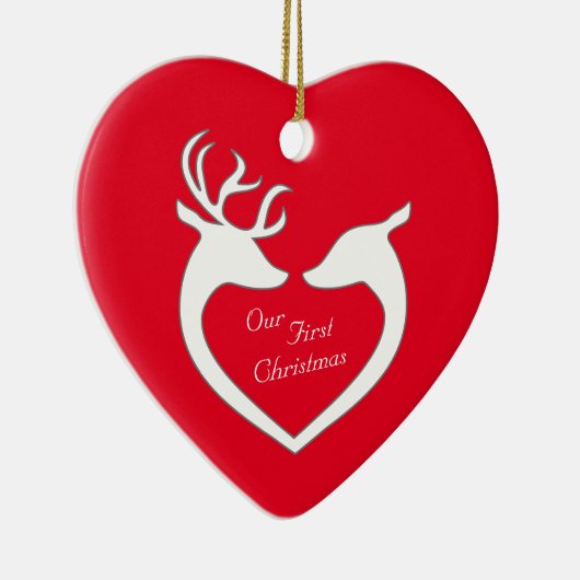 初めてのクリスマス鹿パーソナライズされた夫婦 セラミックオーナメント (右)