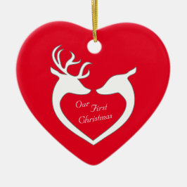 初めてのクリスマス鹿パーソナライズされた夫婦 セラミックオーナメント