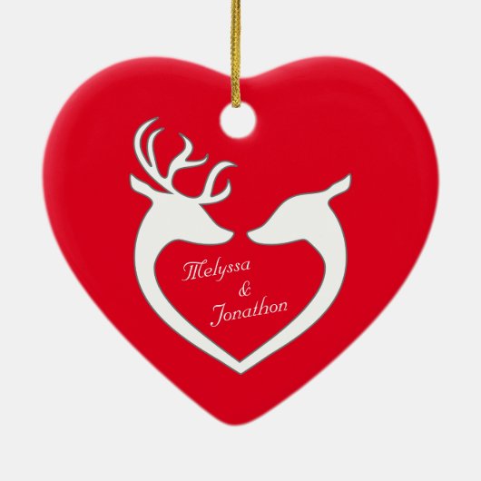 初めてのクリスマス鹿パーソナライズされた夫婦 セラミックオーナメント (裏面)