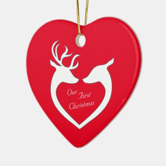 初めてのクリスマス鹿パーソナライズされた夫婦 セラミックオーナメント (左)