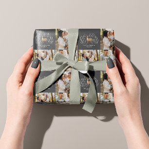 初めてのクリスマス黒トナカイエレガント数々の写真 ラッピングペーパー