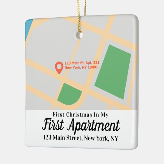 初めてのクリスマス1stアパートメントアドレスカスタムのマップ セラミックオーナメント (左)