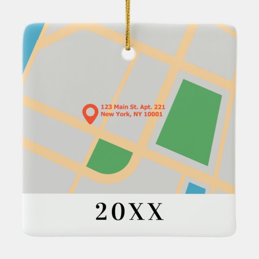 初めてのクリスマス1stアパートメントアドレスカスタムのマップ セラミックオーナメント (裏面)