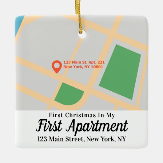 初めてのクリスマス1stアパートメントアドレスカスタムのマップ セラミックオーナメント (正面)
