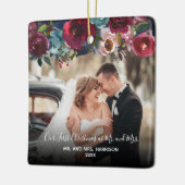 初めてのクリスマス2の写真のバーガンディの私達の花柄 セラミックオーナメント (左)