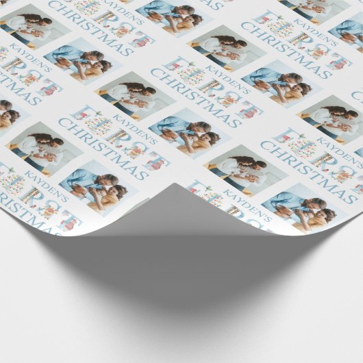 初めてのクリスマス2フォトカワイトアニマルタイポグラフィ ラッピングペーパー (角)