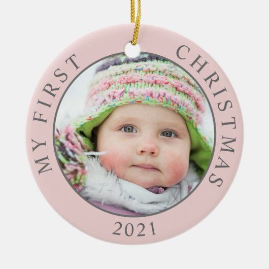 初めてのクリスマス2写真テンプレート休日 セラミックオーナメント (正面)