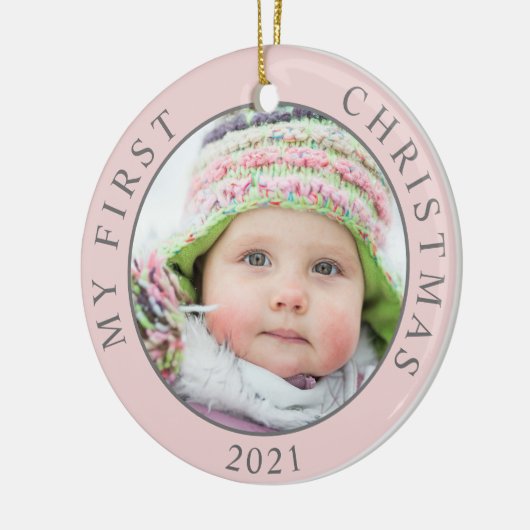 初めてのクリスマス2写真テンプレート休日 セラミックオーナメント (左)