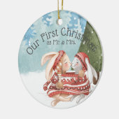 初めてのクリスマス2羽のかわいいバニーうさぎが雪の中 セラミックオーナメント (左)