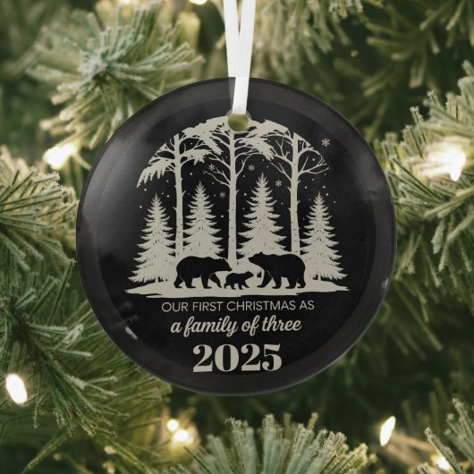 初めてのクリスマス2025カスタム年3人の家族 ガラスオーナメント (インサイチュ)