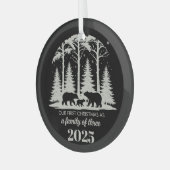 初めてのクリスマス2025カスタム年3人の家族 ガラスオーナメント (正面左)