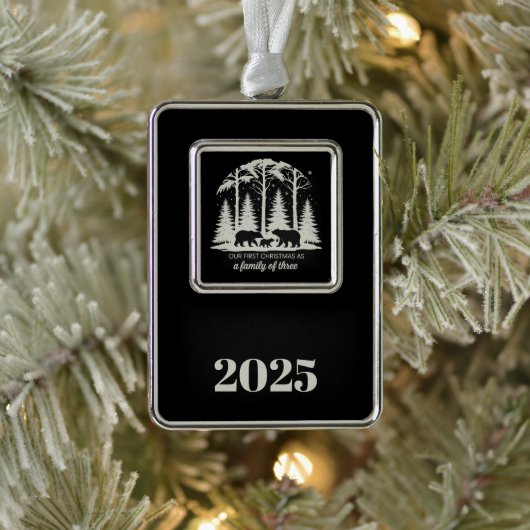 初めてのクリスマス2025カスタム年3人の家族 シルバープレートフレームオーナメント (ツリー)