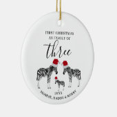 初めてのクリスマス3つのかわいいゼブラの家族 セラミックオーナメント (右)