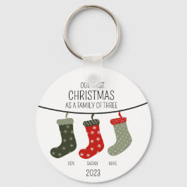 初めてのクリスマス3人の家族 キーホルダー