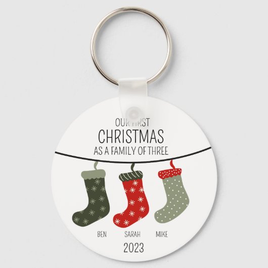 初めてのクリスマス3人の家族 キーホルダー (正面)