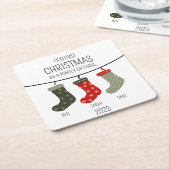 初めてのクリスマス3人の家族 スクエアペーパーコースター (アングル)