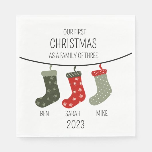 初めてのクリスマス3人の家族 スタンダードランチョンナプキン (正面)