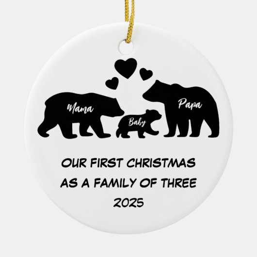 初めてのクリスマス3人の家族 セラミックオーナメント (正面)