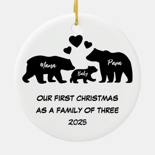 初めてのクリスマス3人の家族 セラミックオーナメント (裏面)