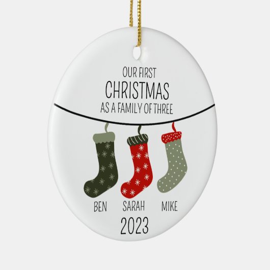 初めてのクリスマス3人の家族 セラミックオーナメント (右)