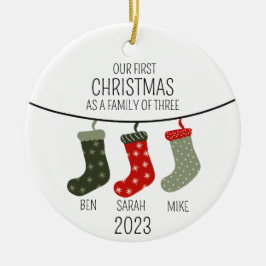 初めてのクリスマス3人の家族 セラミックオーナメント