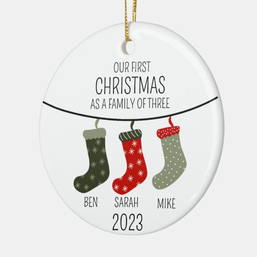 初めてのクリスマス3人の家族 セラミックオーナメント (左)