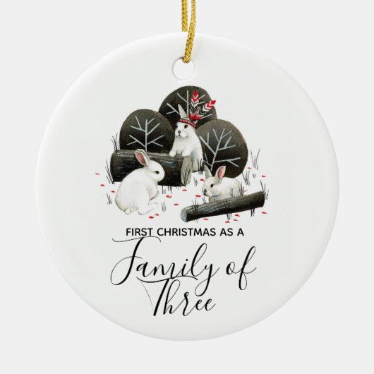 初めてのクリスマス3人の家族 セラミックオーナメント (正面)
