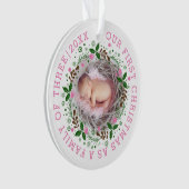 初めてのクリスマス3枚のリースピンクの写真 オーナメント (正面)