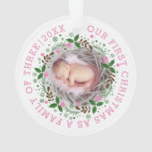 初めてのクリスマス3枚のリースピンクの写真 オーナメント (裏面)