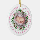 初めてのクリスマス3枚のリースピンクの写真 セラミックオーナメント (右)