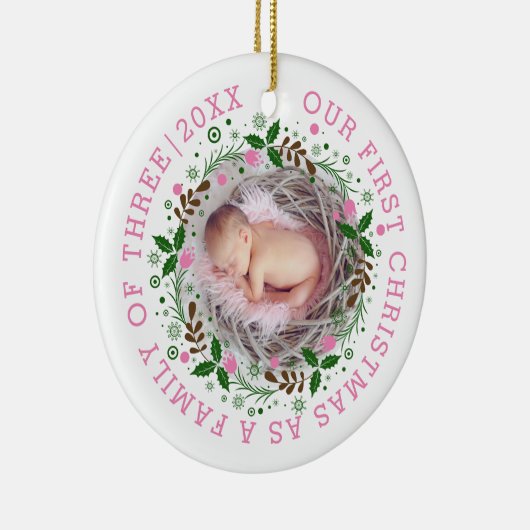 初めてのクリスマス3枚のリースピンクの写真 セラミックオーナメント (右)