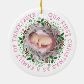 初めてのクリスマス3枚のリースピンクの写真 セラミックオーナメント (裏面)