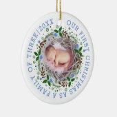 初めてのクリスマス3枚のリース青い写真 セラミックオーナメント (右)