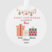 初めてのクリスマス3枚撮影記念の家族 オーナメント (正面)