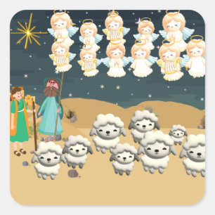 初めてのクリスマス3D羊飼い スクエアシール