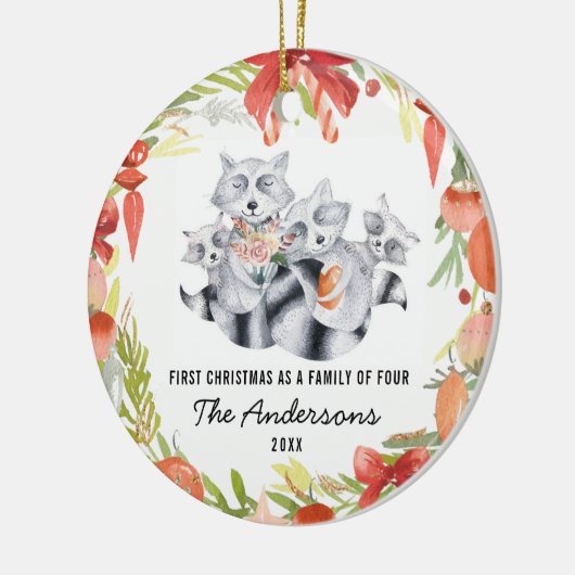 初めてのクリスマス4アライグマの家族として セラミックオーナメント (左)