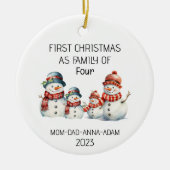 初めてのクリスマス4スノーマン一家 セラミックオーナメント (正面)