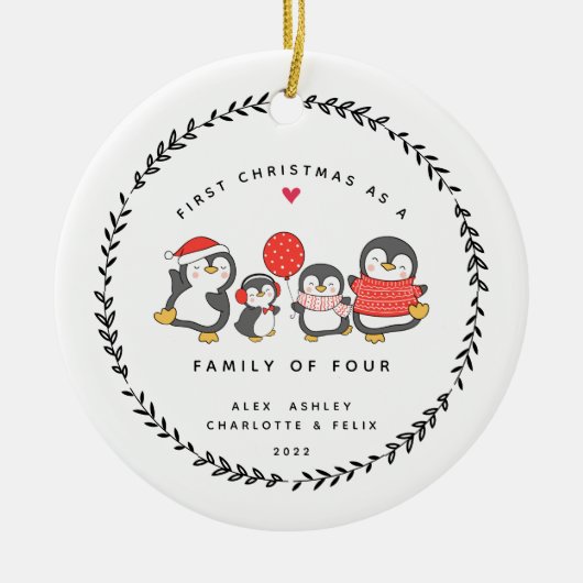 初めてのクリスマス4ペンギンの家族 セラミックオーナメント (正面)