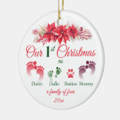 初めてのクリスマス4ポインセチアの家族 セラミックオーナメント (左)