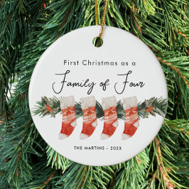 初めてのクリスマス4人のストッキング セラミックオーナメント