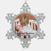 初めてのクリスマス4人の家族 スノーフレークピューターオーナメント (正面)