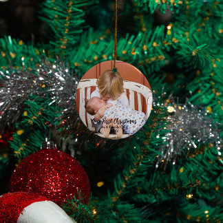 初めてのクリスマス4人の家族 セラミックオーナメント