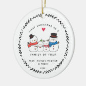 初めてのクリスマス4人の雪だるま セラミックオーナメント (左)