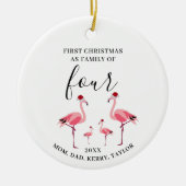 初めてのクリスマス4匹のかわいいフラミンゴ セラミックオーナメント (正面)